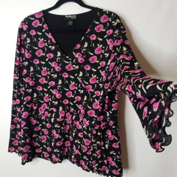 absolutely stunning black with pink roses Style & Co. blouse 2X - Picture 2 of 10